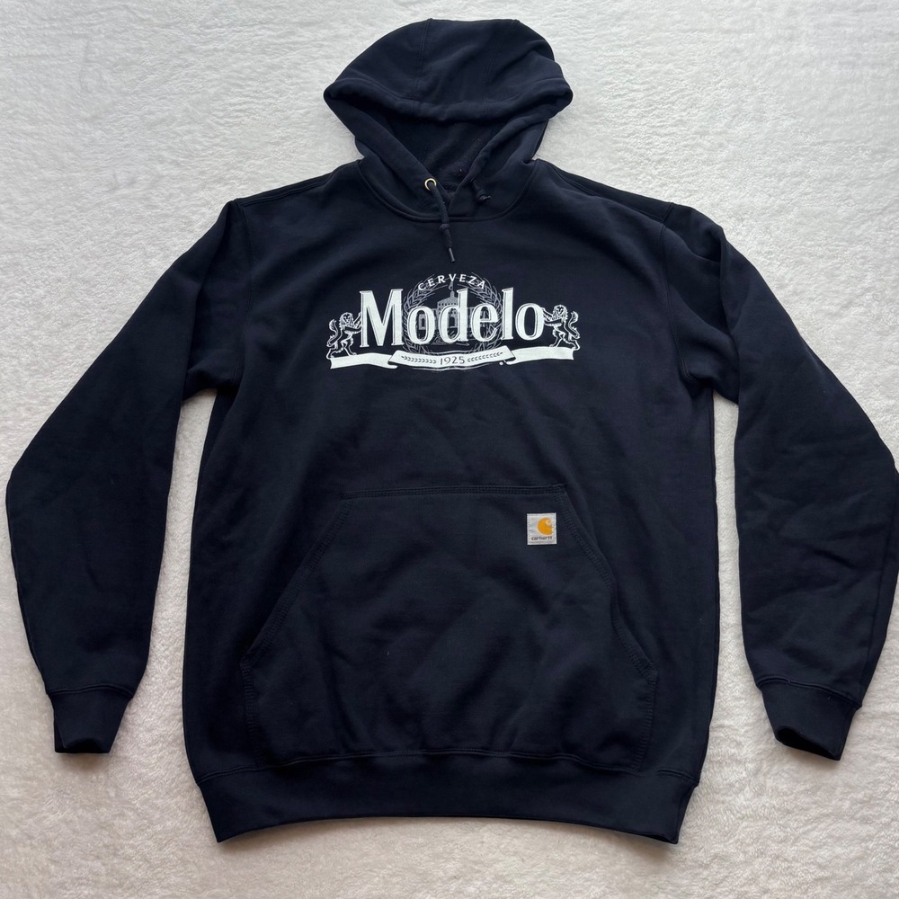 Carhartt Mens Modelo Cerveza Graphic Hoodie Navy Blue Loose Fit K121 Size M